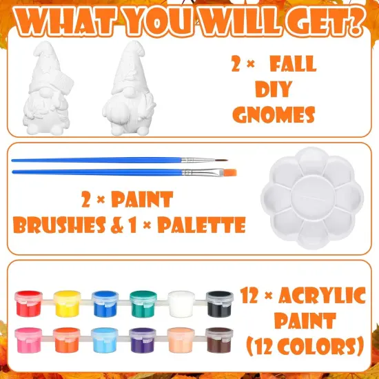 2 Pack Fall Ready to Paint Your Own Gnome Statues 4'' DIY Unpainted Ceramics Gnome Figurines Kit Blank Paintable Ceramics for Classroom Art Crafts {5}