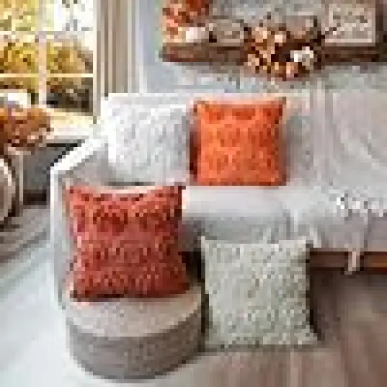 Rust Red Soft Plush Faux Fur Farmhouse Throw Cushion Cases {5}