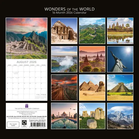 The Gifted Stationary 2026 Square Wall Calendar, Wonders of the World, 16-Month Passport Collection Theme Hanging Calendar with 180 Reminder Stickers, Month Planner for Home, Creative Spaces, 12x12 In Multicolor {4}