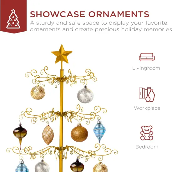 Gold Wrought Iron Ornament Display Christmas Tree Foldable Stand, & Metal Frame for Indoor Holiday Decor Black {11}