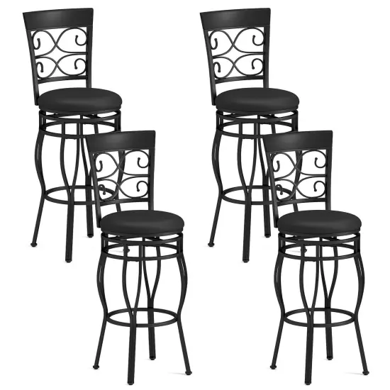 Costway Set of 2/4 Vintage Swivel Bar Stools 30'' Bistro Upholstered Dining Chairs Black {8}