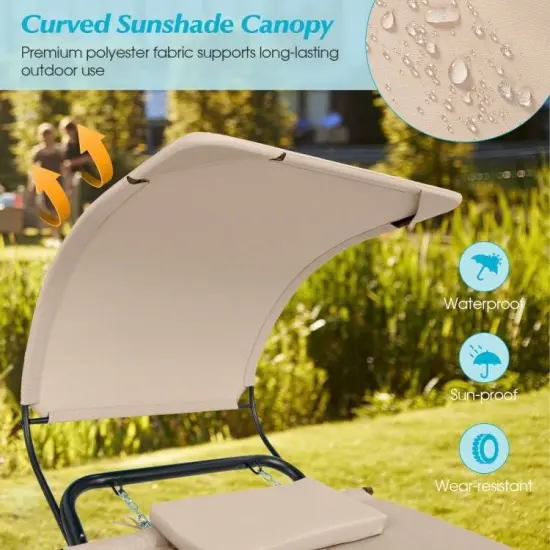 Outdoor Hammock Chaise Lounge Chair with Canopy and Cushion for Patio, Garden or Poolside Tan {2}