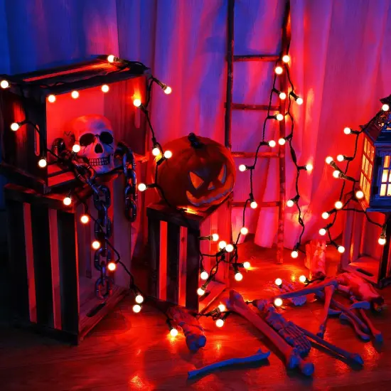 66ft 200 LED Orange Halloween String Lights Connectable {5}