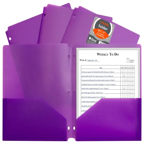 C-Line 2-Pocket Poly Folder, 3 Hole Punched, Purple, Pack of 25 {3}