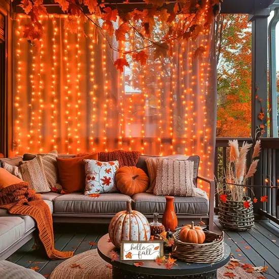 9.8x9.8ft - 300LED Orange Halloween Lights with Remote {3}