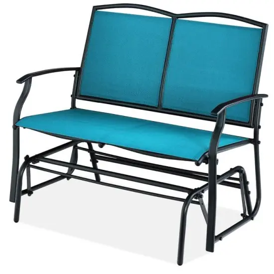 2 Seat Mesh Patio Loveseat Swing Glider Rocker with Armrests Blue {3}