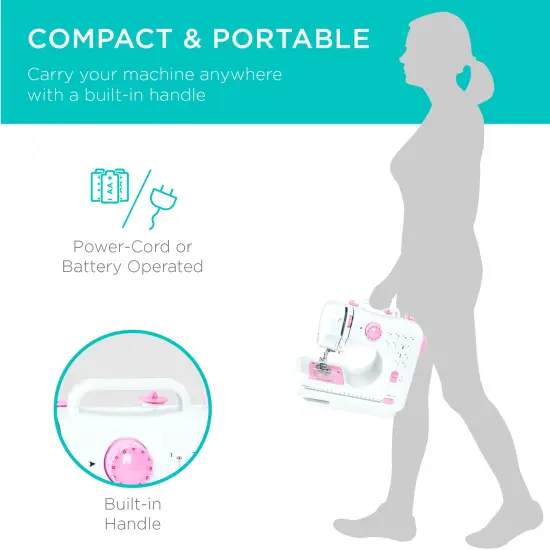Best Choice Products 6V Portable Sewing Machine, 42-Piece Beginners Kit w/ 12 Stitch Patterns Pink/White {5}