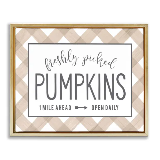 Freshly Picked Pumpkins Country Farm Plaid SignFloating Frame Canvas Art Gold {1}