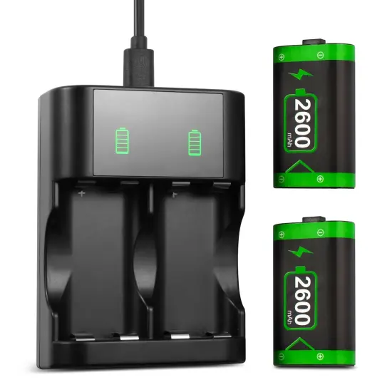Insten 2 Pack 2600mAh Rechargeable Battery For Xbox Series X / Series S / One / Elite Controller, with Charging Station and USB-C Fast Charger Cable {1}
