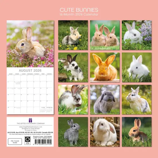 The Gifted Stationary 2026 Square Wall Calendar, Cute Bunnies, 16-Month Animals Theme Hanging Calendar with 180 Reminder Stickers, Month Planner for Home, or Creative Spaces, 12x12 In Multicolor {4}