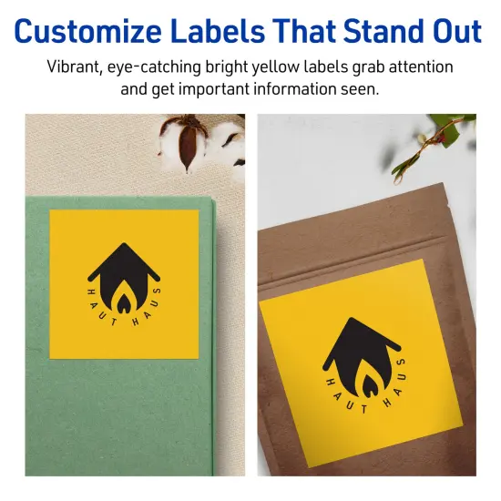 Avery Bright Yellow Paper Labels, 4" x 4" Square {3}