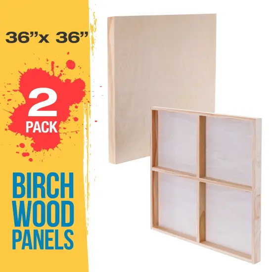 Unfinished Cradled Wood Panels for Painting, 2 Pack of 36x36 inch - Gallery Birch Wooden Canvas Boards 1-1/2" Deep - Mixed-Media Craft, Acrylic, Oil, Encaustic, Paint Pouring {2}