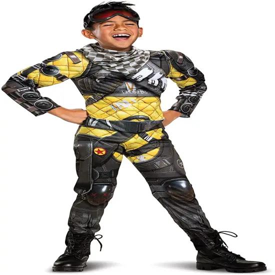 Apex Legends Mirage Costume, Video Game Inspired Muscle Padded Jumpsuit and Mask, Child Size Large (10-12) {1}