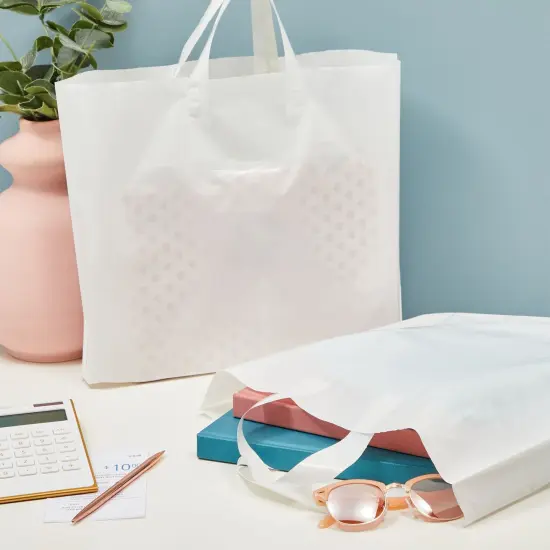 White Plastic Shopping Bags for Small Business with Handles (12 x 16 In, 60 Pack) {2}