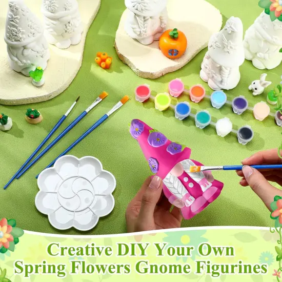 6 Pcs Spring Ceramics to Paint Ready to Paint Your Own Gnome Statues 5.12 Floral Theme Paintable Figurines DIY {4}