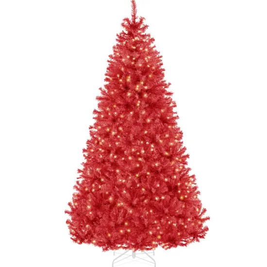 Best Choice Products Pre-Lit Red Christmas Tree, Artificial Full Holiday Decoration w/ Incandescent Lights {7}