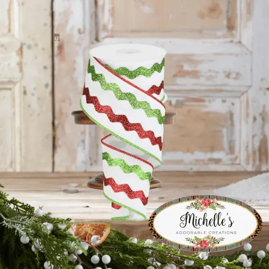 2.5" Glitter Ricrac Ribbon: Red, Lime & White (10 Yards) {2}
