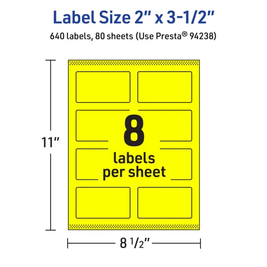 Avery Neon Yellow Paper Labels, 2" x 3.5" Rectangle {5}