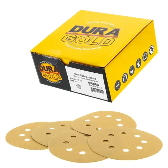 150 Grit - 5" Gold DA Sanding Discs - 8-Hole Pattern Hook and Loop - Box of 50 {1}