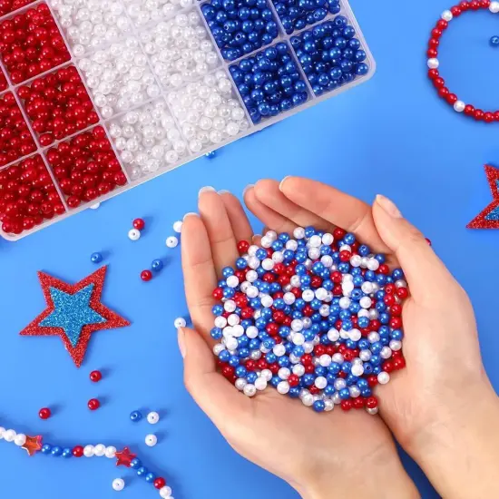 1200 Pcs 6mm Red White Blue Plastic Beads {3}