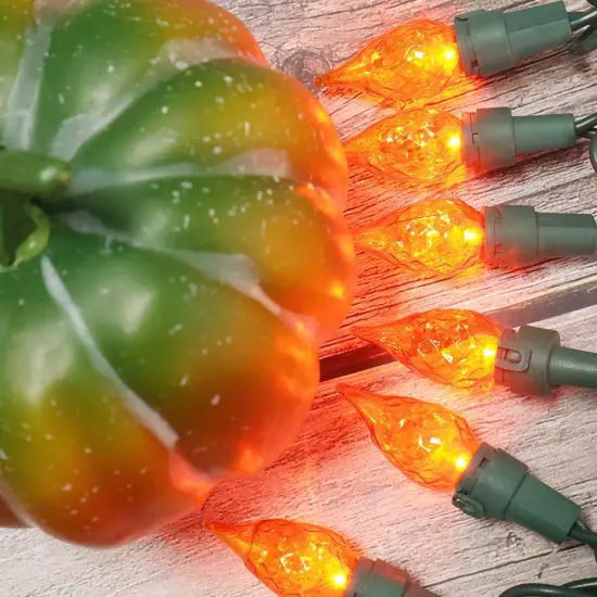 70 LED C5 Diamond-Cut Glass Bulbs, Orange Halloween Lights Outdoor {3}