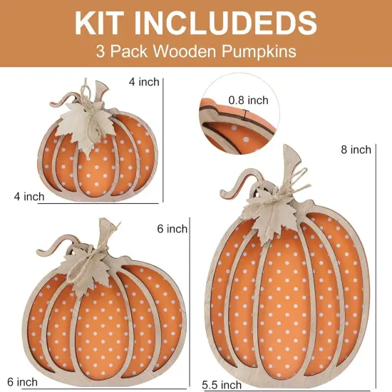Fall Decor-Wooden Autumn Pumpkin Fall Decorations for Home Shelf Mantel Table Decor Pumpkins of Three Sizes Fall Season {2}