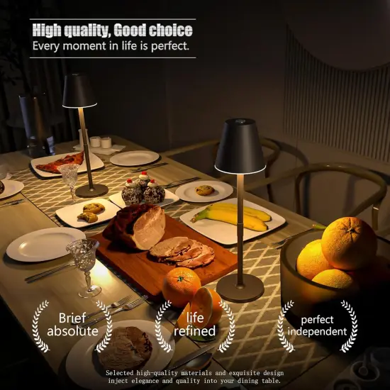 LED CordlessTable Lamp,4000mAh Rechargeable Battery Desk lamp,3 Level Brightness Beside Night Light, Minimalist Design, for Couple Dinner/Coffee Table/Restaurant/Bedroom(Kahaki-4PACK) {3}