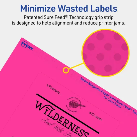 Avery Neon Magenta Paper Labels, 4" x 5" Rectangle {4}