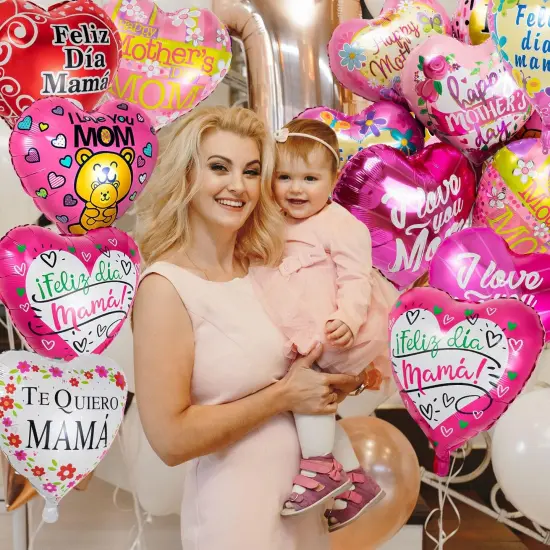 Mother Day Foil Balloons, 24Pcs Premium Happy Mother’s Day Balloons, Large Size Best Mom Day Heart Balloons for Mother's Day Party Birthday Decorations Supplies {3}
