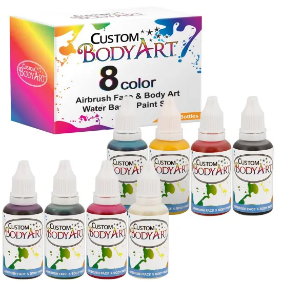 8 Primary Color Airbrush Face & Body Water Based Painting Set, 1 oz. Bottles {1}