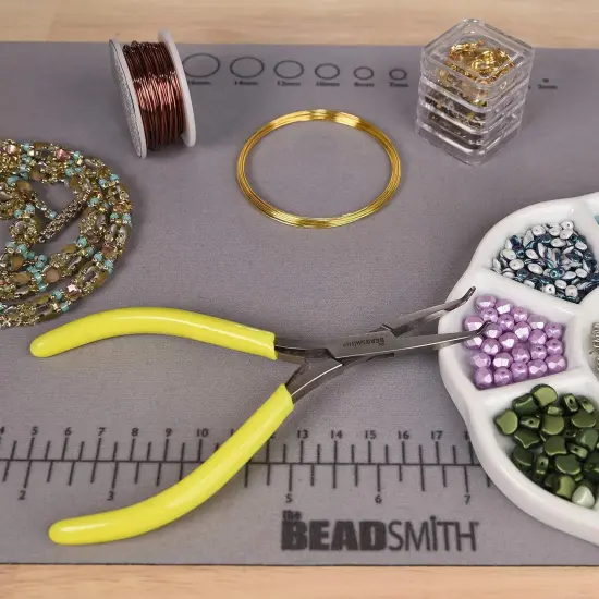 The Beadsmith Micro-Fine Bent Flat Nose Pliers, 5 inches (127mm) with Polished Steel Head, Green PVC Comfort Grip Handle with Double-Leaf Spring, Tool for Jewelry Making {5}