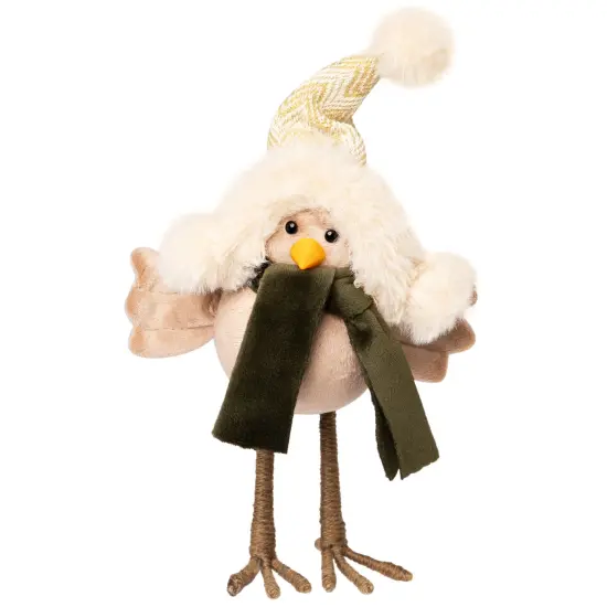 Northlight Standing Bird in Winter Apparel Christmas Figure - 9" - Beige and Green {3}