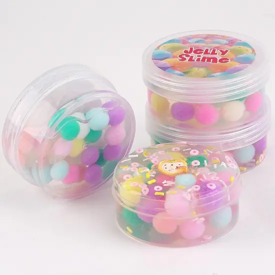 Rainbow Pom-poms Clear Premade Slime {3}