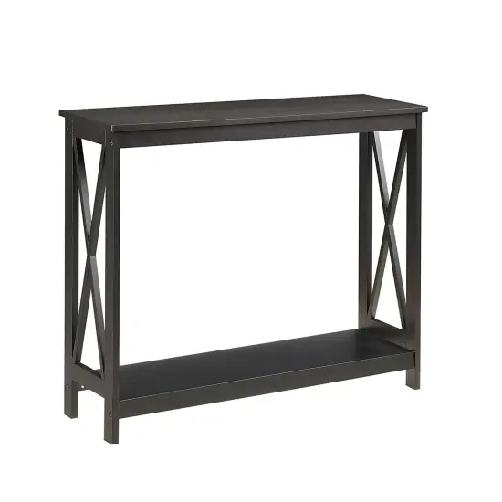 Modern Wood Entryway Sofa Console Table with Bottom Shelf for Living Room and Hallway Black {5}