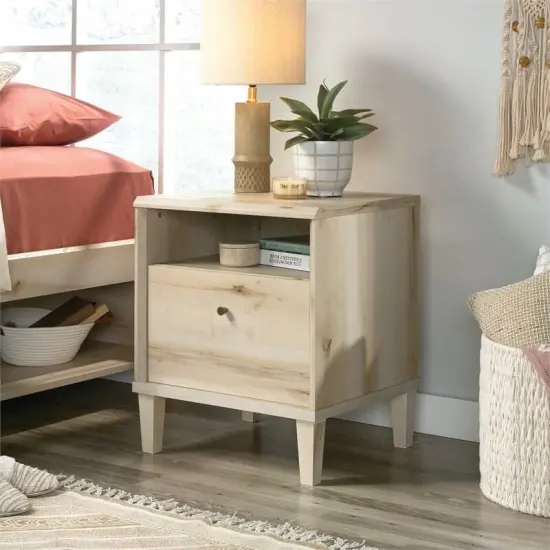Light Maple Wood Farmhouse Style 1-Drawer Nightstand with Open Shelf {5}