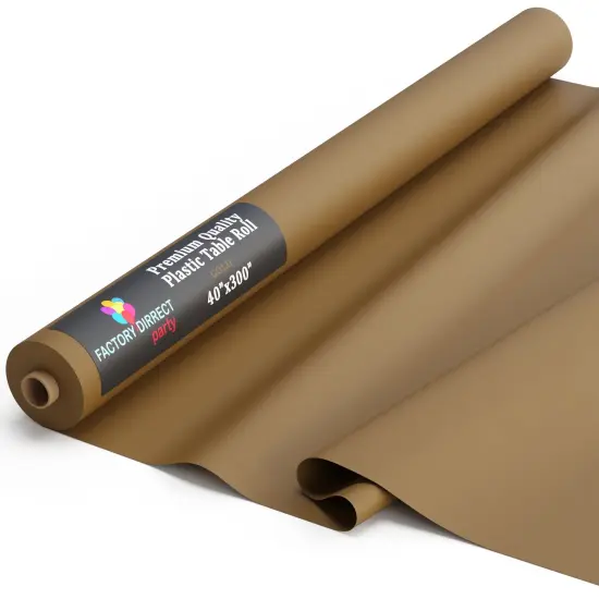 Exquisite Plastic Table Cover Roll &ndash; 40" x 300' Disposable Tablecloth Roll &ndash; Premium Thick 0.5 MIL Plastic Banquet Roll &ndash; Party Table Cover Roll for Events & Catering Gold {1}