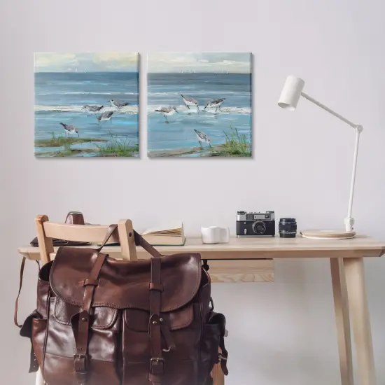 Stupell Industries Beach Shore with Sandpipers & Grasses 2pc Canvas Set By Sally Swatland {2}