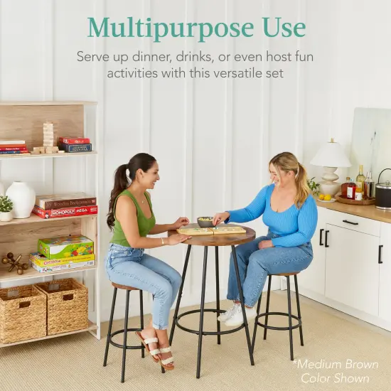 Best Choice Products 3-Piece Bistro Set, Modern Round Counter Height Dining Set w/ 2 Stools, Metal Frame Light Gray {4}