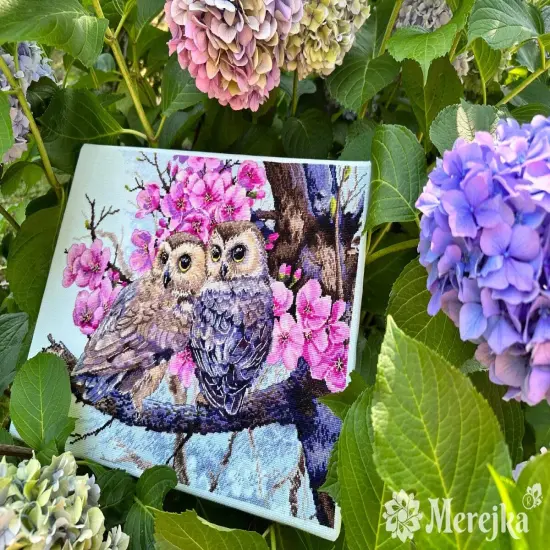 Two Owls in Spring Blossom K-228 Counted Cross-Stitch Kit {6}
