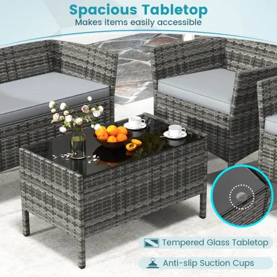 Costway 8 PCS Patio Furniture Set with Washable Cushions and Tempered Glass Coffee Table {5}
