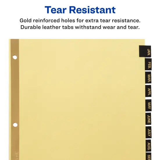 Avery Jan-Dec Dividers for 3 Ring Binders, 12 Tabs per Set, Pre-Printed Black Leather Tabs (3 Sets of 26180) {3}