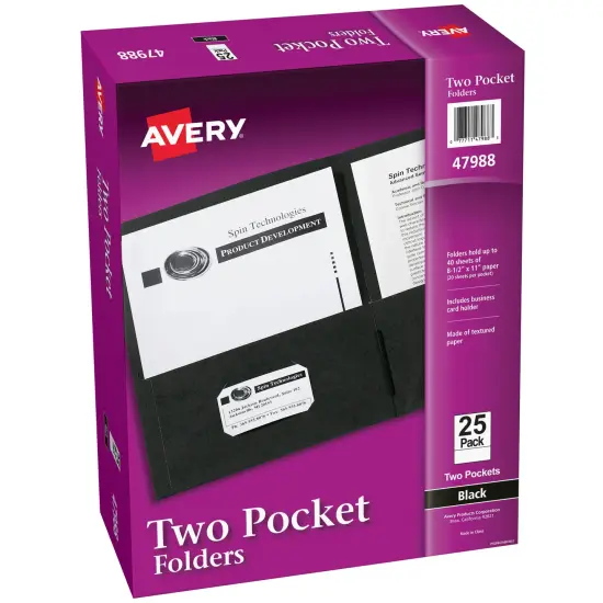 Avery Two Pocket Folders, Holds up to 40 Sheets, 25 Black Folders (47988) {1}
