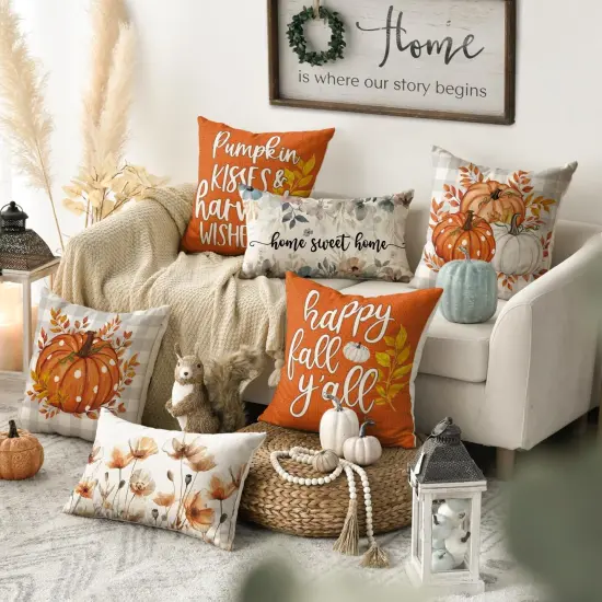 Fall Thanks Pumpkin Leaves Throw Pillow Covers {2}