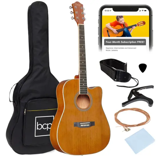 Best Choice Products 41in Full Size Beginner Acoustic Guitar Set with Case, Strap, Capo, Strings Red {7}