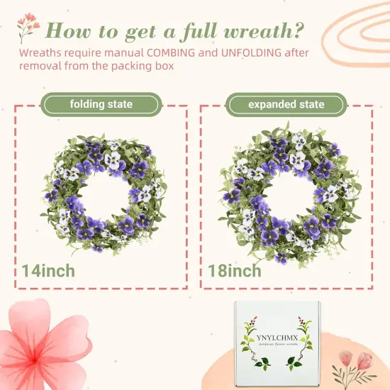 Spring Floral Wreaths for Front Door Summer Wreath with Purple Pansy Flowers Green Eucalyptus Leaves {3}