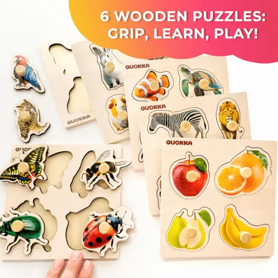 6 Set Realistic Wooden Puzzles for Toddlers | Animals, Fruits & Insects {2}