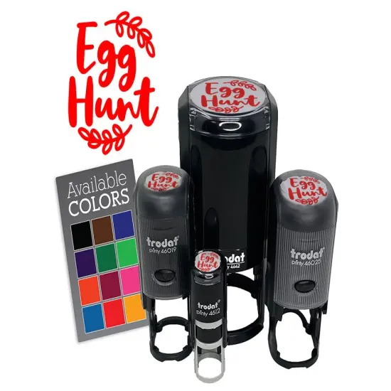 Egg Hunt Easter Sunday Cursive Text with Wreath Self-Inking Rubber Stamp for Crafting Red {7}