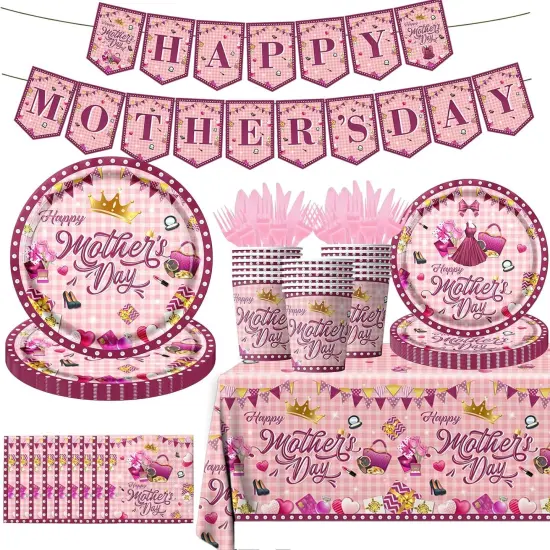 142Pcs Happy Mother's Day Party Tableware {1}