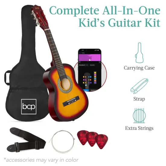 Best Choice Products 30in Kids Acoustic Guitar Beginner Starter Kit with Strap, Case, Strings Sunburst {3}