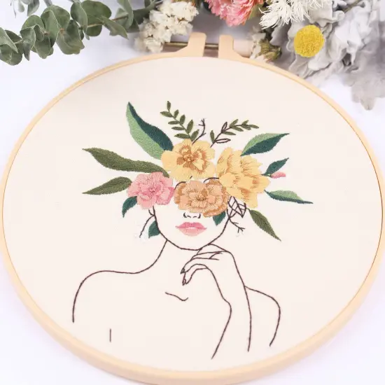 REEWISLY 4 pcs of Embroidery Starter kit with Patterns and Instructions, DIY Adult Beginner Cross Stitch Kits, Including 2 Plastic Embroidery Rings, 1 Pair of Scissors, Colored Threads and Needles {3}